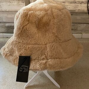 Women’s One Size Fits Most Dark Beige Faux Fur Bucket Hat Soft Cozy Outdoor